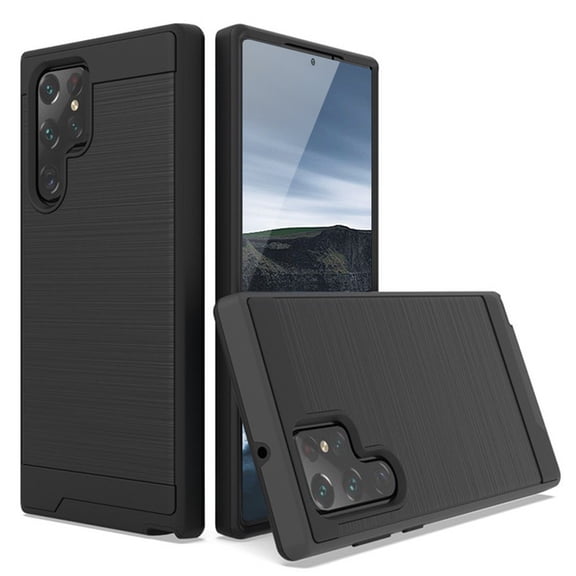 TJS for Samsung Galaxy S23 Ultra Phone Case, Dual Layer Brushed Finish Hard Inner Layer Armor Cover for Galaxy S23 Ultra (Black)