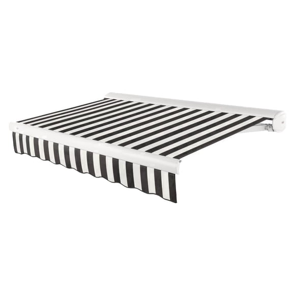 Awntech 16 Ft Key West Left Motorized Heavy Duty Patio Retractable Awning with Cassette (192in x 9.38in x 120in), Black/White Stripe