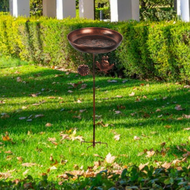 Baño de pájaros de hierro para comedero de exterior, fácil de montar, diseño , novedoso, suministros de jardín con estaca para patio trasero.