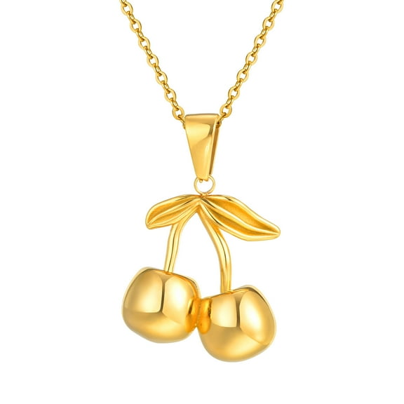 14K Yellow Gold Cherry Pendant Necklace for Women, Cute Fruits Pendant Necklace