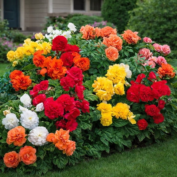 Giant Blooming Begonia Multicolor Flowers - 3 Bulbs - Red, Yellow, Pink, White Flowers Attracts Butterflies, Bees & Hummingbirds-Spring Garden Perennial Plant