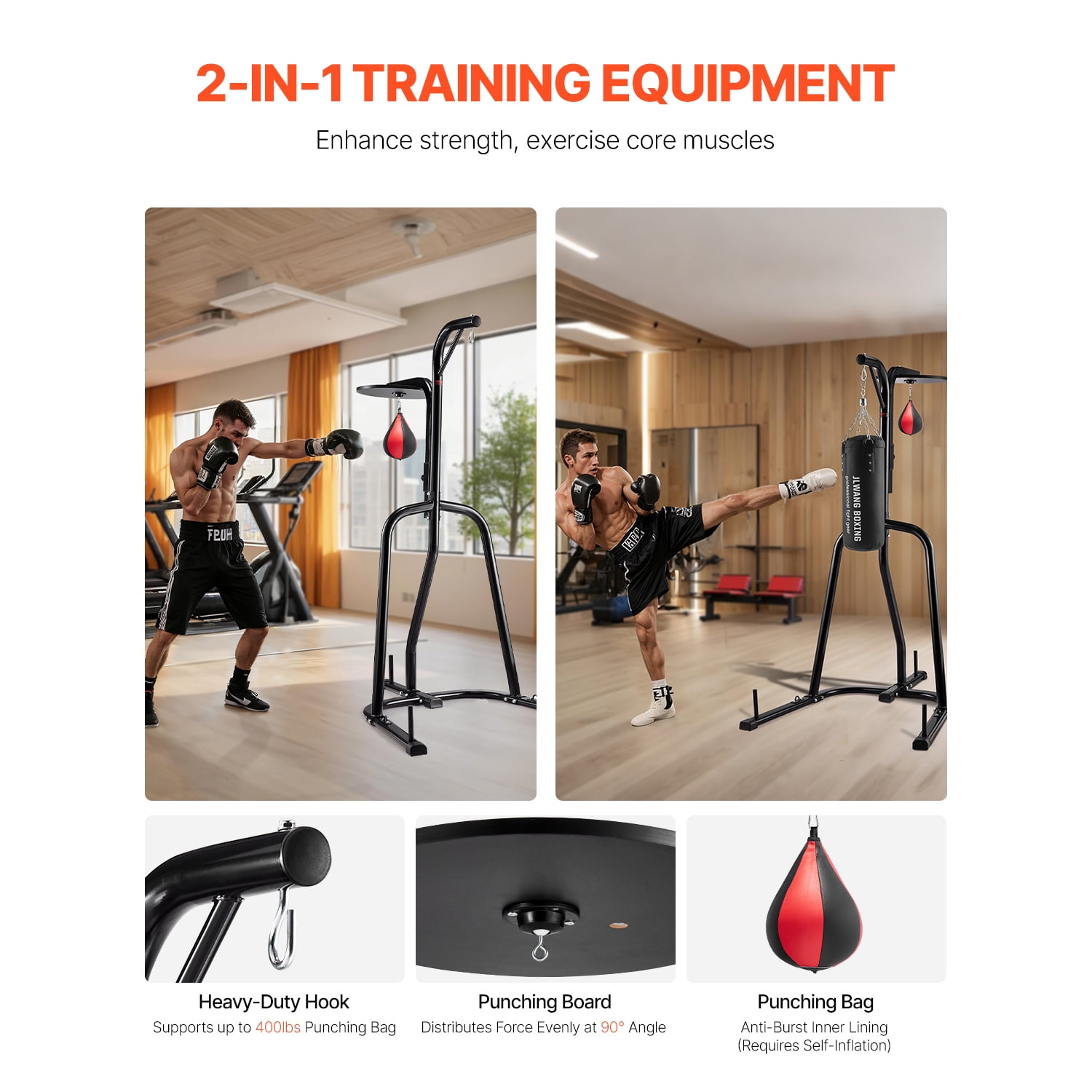 KFFKFF Dual-Function Punch Bag Stand, Robust Steel Exercise Gear, Modifiable Elevation for Boxing Bag and Speed Bag Stand, Independent Sandbag Rack, Can Support Up to 140 lbs
