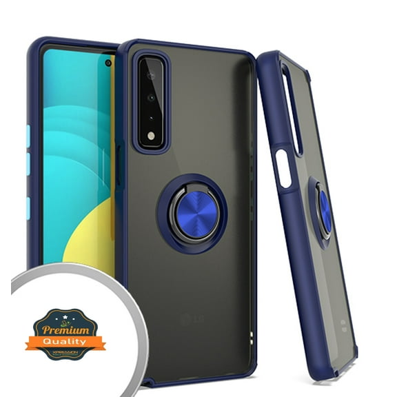 Xpression Case for LG Stylo 7 (5G, 4G) /FH50 Finger Ring Stand Holder Kickstand Hybrid Frosted Matte Soft TPU Hard Frame Shock-Absorption Phone Cover [Blue]