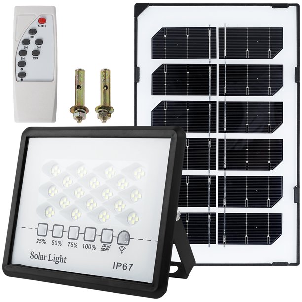 Luces de calle solares Foco solar súper brillante Lámpara de seguridad solar para exteriores con control remoto Encendido / apagado automático IP67 Luz de patio solar reutilizable a prueba de agua par
