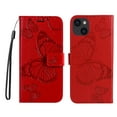 thumbnail image 2 of Feishell Compatible with iPhone 15 Wallet Case with Wrist Strap,for Men Women,Butterfly Embossed PU Leather Flip Stand Card Slots Protective Magnetic Flip Kickstand Phone Cover,Red, 2 of 11
