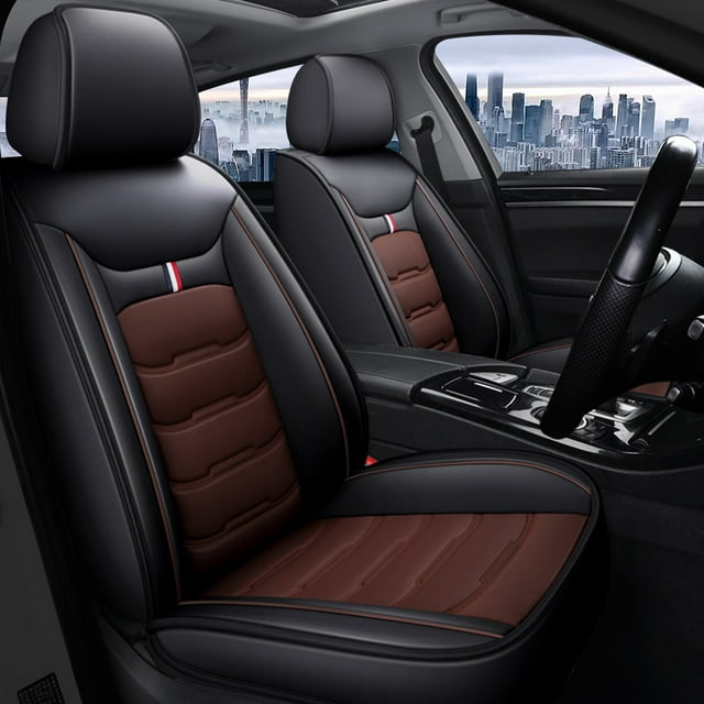 Maidao Car Seat Covers Leather Set for toyota for Avalon 2000-Present 5 Seats Compatible Airbag Water Resistant Front Rear Cushion Protector Black and Coffee