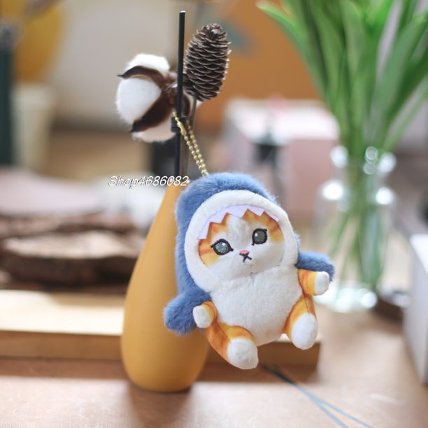 Colgante de peluche de tiburón, camarón, gato y dibujos animados de 12 cm