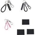 thumbnail image 1 of 3 PCS Braided Leather Keychain With Anti-Lost Number Plate Keyring Key Chain Ring Key Ring Bracelet Keyfob Key Holder (Black+Silver+Pink), 1 of 8