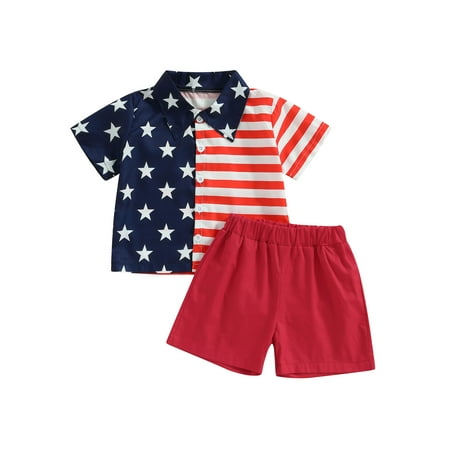 

Sunisery 2Pcs Independence Day Kids Boys Tops Shorts Sets Stripe Stars Print Short Sleeve Shirts Shorts Beachwear Red 3-4 Years