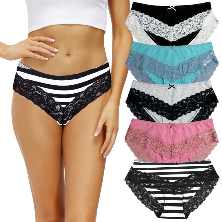 BeautyIn Women's Cotton Panties Underwear Comfort Lace Trim Hipster Pack of  5