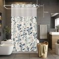 thumbnail image 3 of Farm Dark Blue Leaves No Hook Shower Curtain with Snap in Liner Country Style Plant Leaf Retro Linen Waterproof Bathroom Shower Curtain with See Through Top Window for Bathtub 36" x 72", 3 of 9