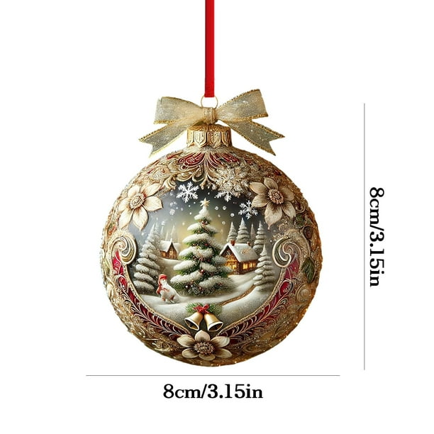 Yhmxh Bola de Navidad 2D, colgante plano de acrílico, decoración para árbol de Navidad, accesorios para decoración navideña.