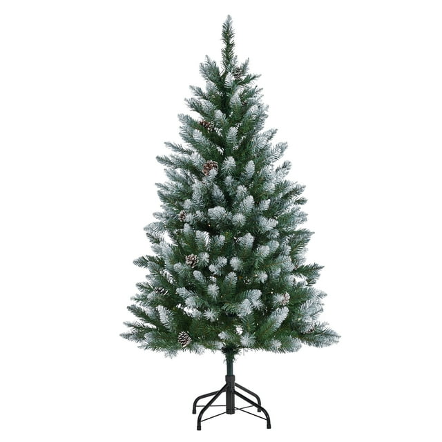 EDTara Pre-Lit Artificial Christmas Tree, 4.5/6/7.5/9FT, Pine Cones, 150 LED Lights & 352 Tips, Hinged PVC Tree with Metal Stand for Home/Office/Party