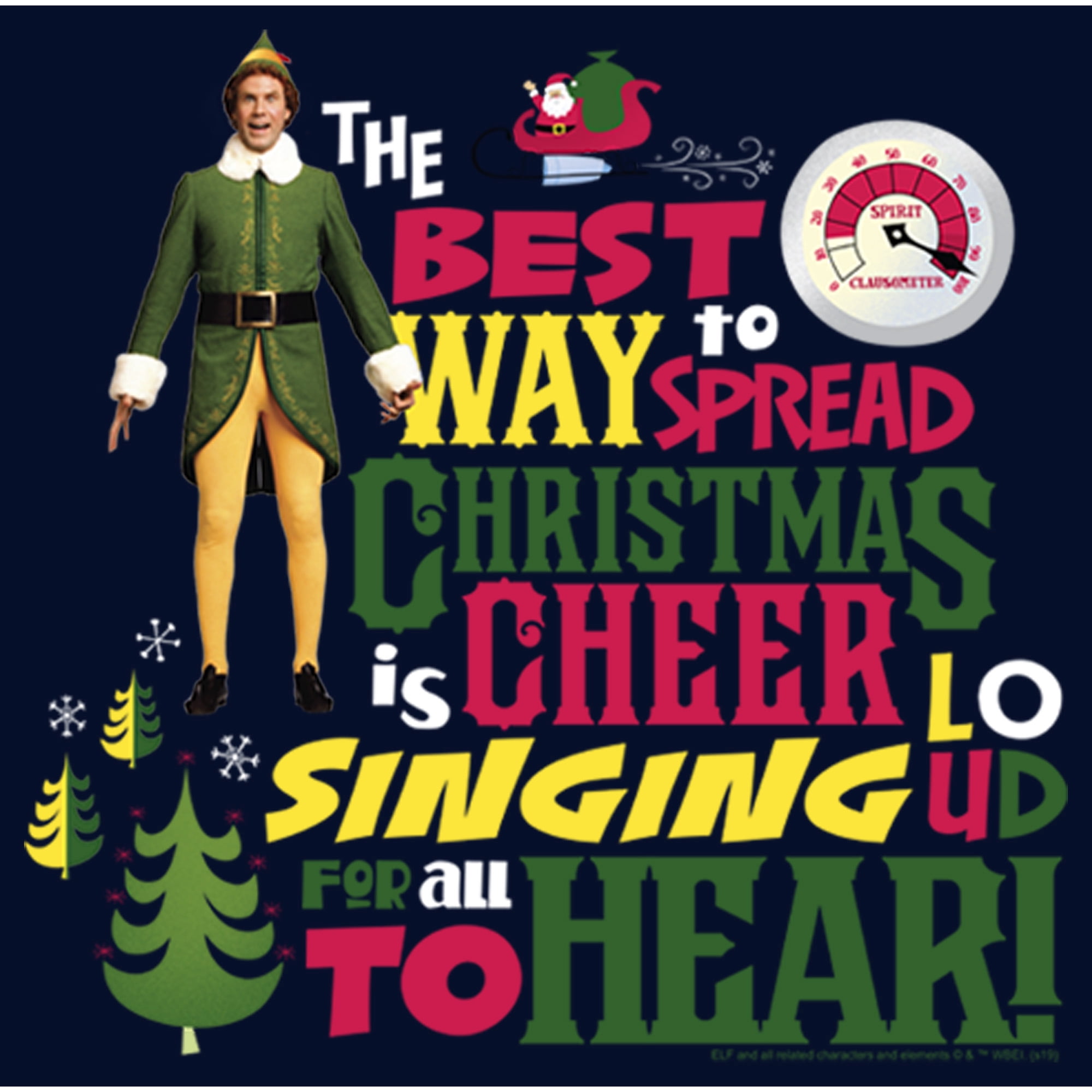 Men's Elf Christmas Cheer Loud Singing  Pull Over Hoodie Navy Blue 2X Large