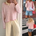 thumbnail image 2 of Womens Striped Knit Sweater Long Sleeve Half Button Pullover Top Oversized Casual Fall Knitwear, 2 of 7