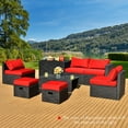 thumbnail image 1 of Gymax 8PCS Rattan Patio Sectional Furniture Set w/ Waterproof Cover & Red Cushions, 1 of 7