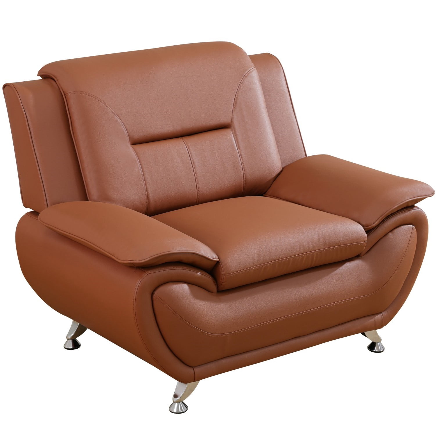 Gewnee Single Sofa, 46" Sofa Chair,Breathable Faux Leather Upholstery, Solid Wood Frame Living Room Lounge Accent Chair ，Bright Bronze