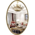 thumbnail image 1 of Espejo de pared ovalado para baño, 26 x 39 pulgadas, marco de abalorio de metal dorado envejecido, espejo decorativo para recámara, sala de estar, entrada, 1 of 13