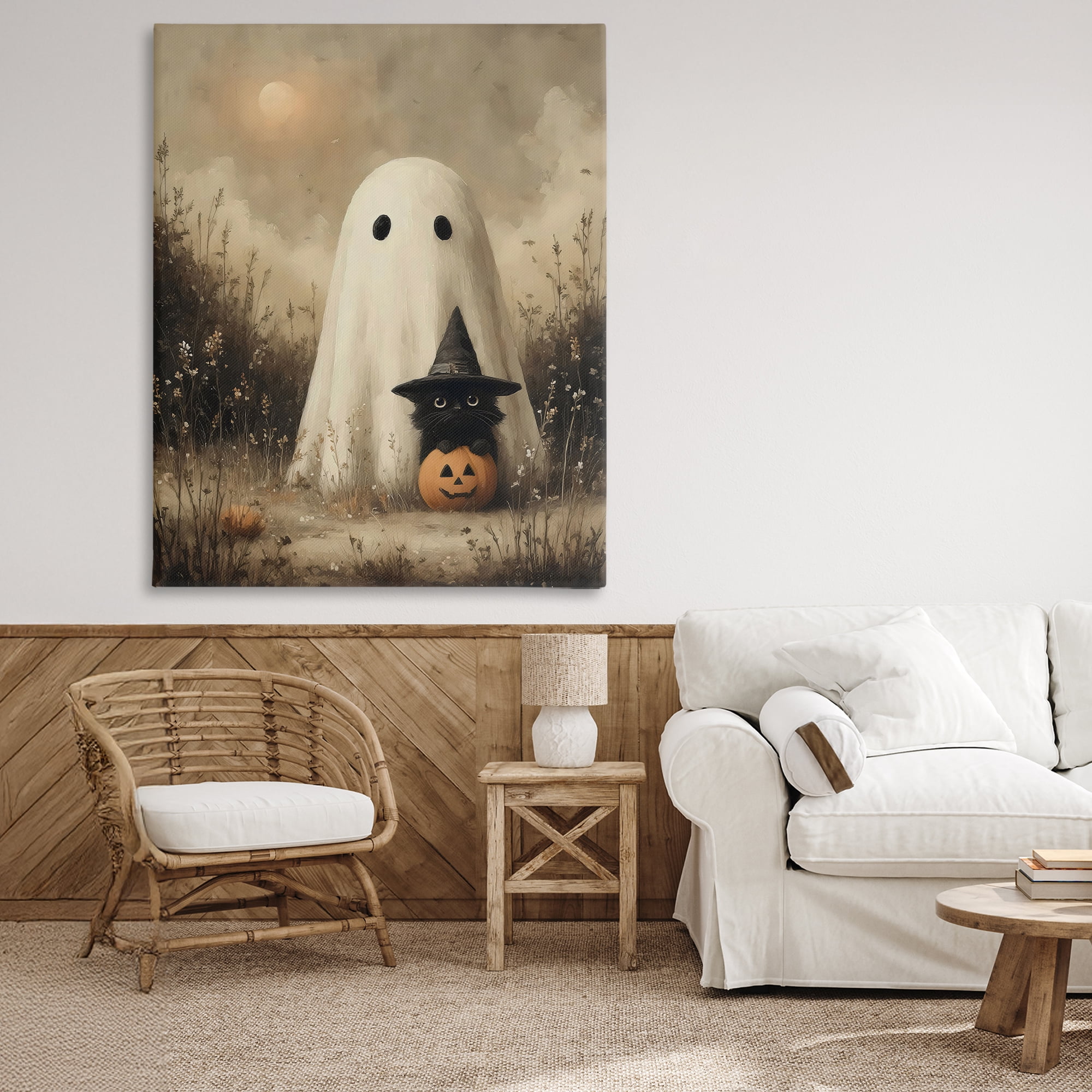 Ghost with Black Kitten Canvas Wall Art, design by Arlington Prints