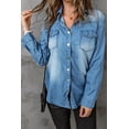 thumbnail image 3 of ABPHQTO Camisa vaquera azul cielo con botones a presión lavados vintage para mujer, 3 of 5