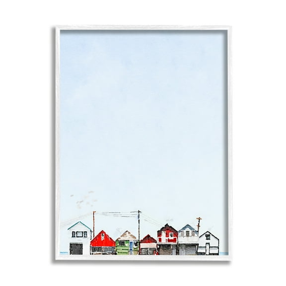 Stupell Coastal Beach Shacks Sky View Landscape Painting White Framed Art Print Wall Art