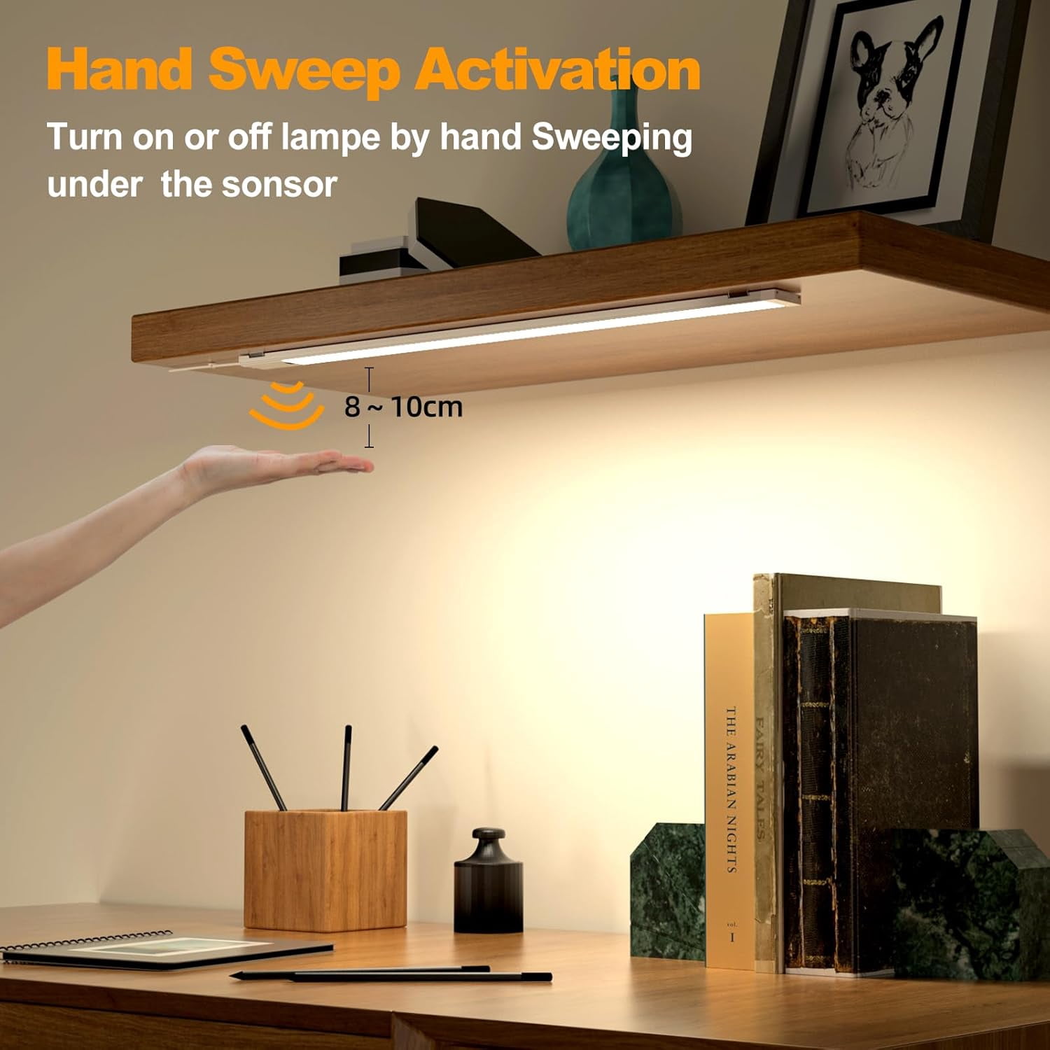 JJEAN-21 Inch Hand Wave Under Cabinet Lights, Ultra Bright 3000K/4000K/6000K Under Counter Lighting, Plug and Play, Dimmable LED Under Cabinet Lighting for Kitchen Cabinet, Cupboard, Closet, Desk (1