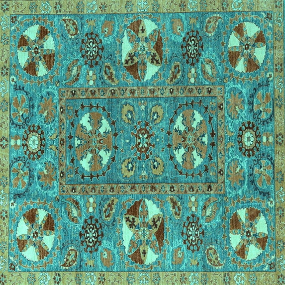 Ahgly Company Indoor Square Abstract Turquoise Blue Modern Area Rugs, 6' Square