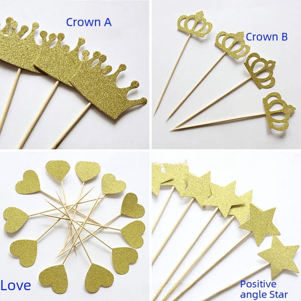 Suministros para fiestas, tarjeta de inserción para pastel con estrella de cinco puntas con purpurina, mesa de postres, decoración creativa para hornear, palo
