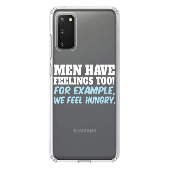 DistinctInk Clear Shockproof Hybrid Case for Galaxy S20 ULTRA / 5G (6.9" Screen) - TPU Bumper Acrylic Back Tempered Glass Screen Protector - Men Have Feelings Too - Hunger