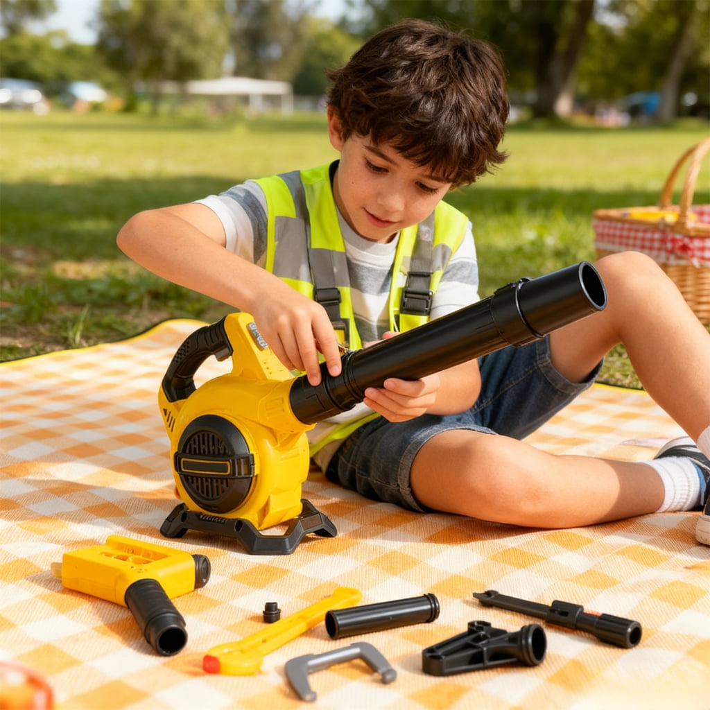 PatungKu Kids Leaf Blower Toy for Garden Debris Battery Operated Indoor Cleaning Tool Safe &Realistic Design Low Noise Operation