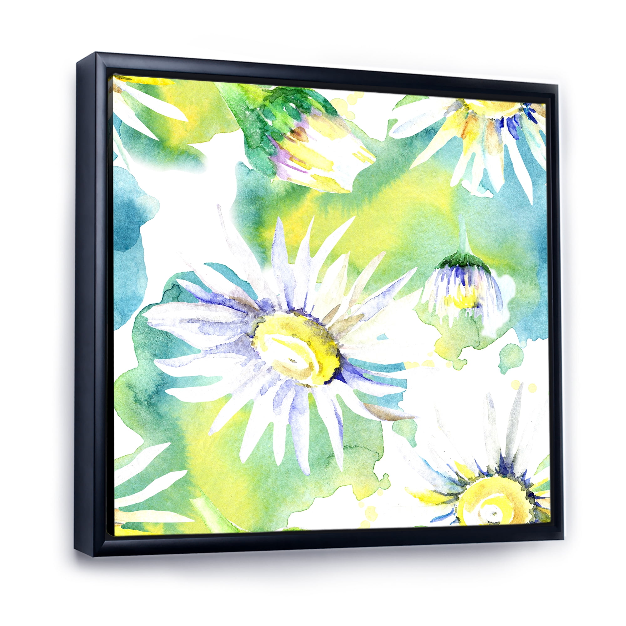 Aquarelle Impression of Daisy Flowers II 30 in x 30 in Framed Painting Canvas Art Print, by Designart