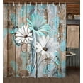 thumbnail image 4 of Farmhouse Flower Floral Shower Curtain, Rustic Teal Turquoise Daisy Shower Curtain Set, Country Blue Wild Garden Plant Fabric Shower Curtain with Hooks, Surreal Bathroom Curtain, 36x70inch, 4 of 6