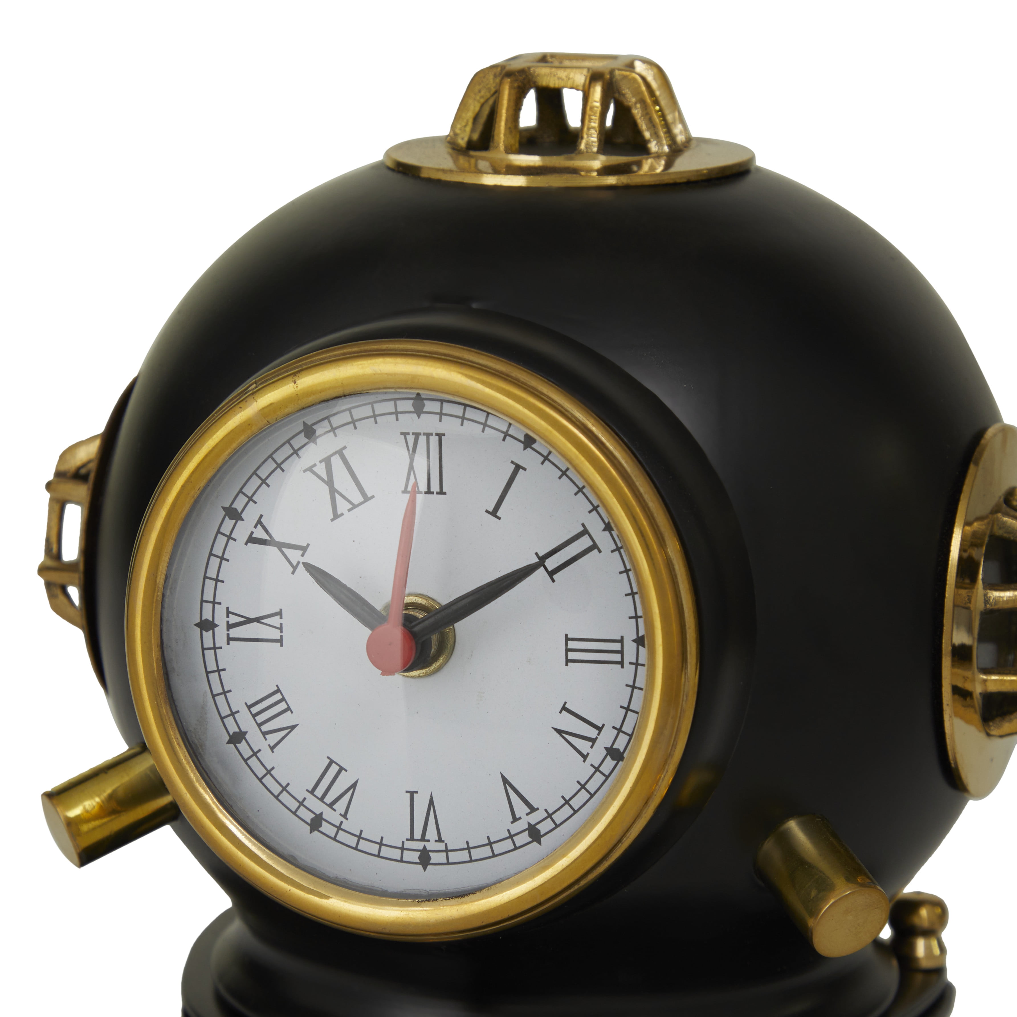 DecMode Black Brass Metal Diver helmet Decorative Clock, 8" x 7" x 8"