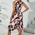 thumbnail image 3 of Leaf Printed Twisted Front Design, Irregular Hemline, Sleeveless V-Neck Women's Summer Casual Fashion Dress, Perfect For Daily Wear, Concerts, Brunches, Cocktail Parties,, 3 of 4