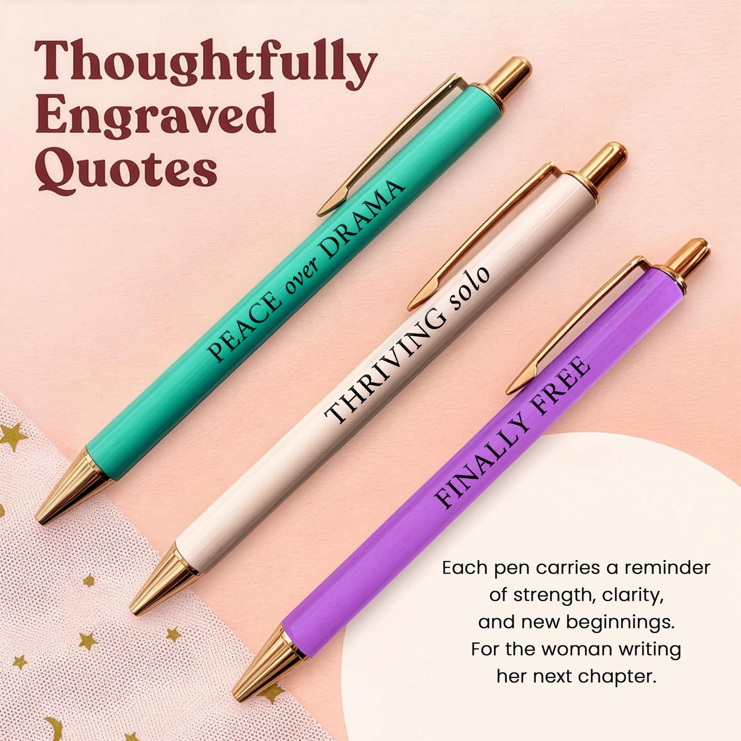 3pcs High End Luxury Happy Divorce Gifts For Women  Strong Woman Gift To Cheer Someone Up Break Boss & Friends. German-ink 1mm Swiss-tip Motivational Pens