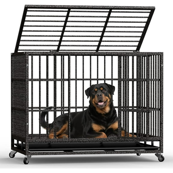 Petorldog 48-Inch Heavy Duty Dog Crate for Large Dogs with Lockable Wheels and Spacious Capacity