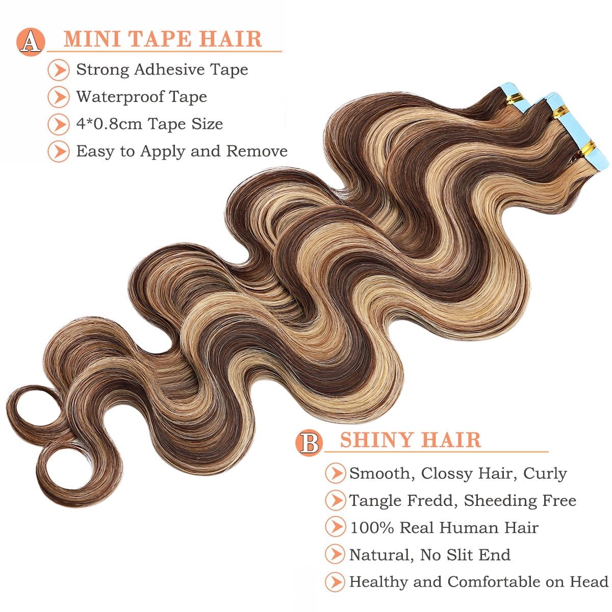 SEGO Curly Tape in Hair Extensions 100% Real Remy Human Hair Long Silky Thick Hair Gold Hair Acessories Black/Blonde/Gray/White Hair