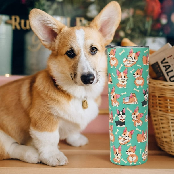 Corgi Tumbler With Lid and Straw Stainless Steel 20oz Corgi Dog Skinny Tumbler Insulated Corgi Cup with Straw Corgi Mug Water Bottle Dog Lover Tumbler Corgi Gifts for Corgi Lovers Walmart