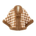 thumbnail image 2 of Umfun Women's Checkered Velvet Faux Fur Trim Cape Wrap Short Winter Shawl Outerwear with Pearl Toggle Closure and Cozy Cuffs for Party Casual Holiday, 2 of 8