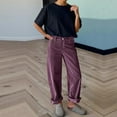 thumbnail image 4 of Women's Casual Corduroy Pants, High Waisted Straight Leg Trousers, Retro Wide Leg Pants for Women, Fall Winter Fashion Corduroy Bottoms,Purple,S, 4 of 5