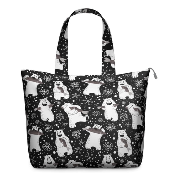 Sac Fourre-Tout de Voyage Brun à Motif d'Ours, Mignon Sac de Fin de Semaine à Imprimé de Dessins Animés d'Ours Polaire, Sac de Cabine Polyvalent Artistique à Motif d'Hiver en Forêt pour Femmes