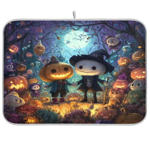Dish Drying Mat Kitchen Pad Large Counter Absorbent Dish Mats Drainer Halloween Characters Party