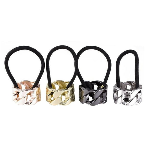 Zinc Alloy Cuff Style Ponytail 4 Pcs,Women Elastic Hair Tie Ponytail Holder,Punk Hair Cuff Hair Rope,Fashionalble Metal Hair Band,Ponytail Holder Hair Tie Buckle