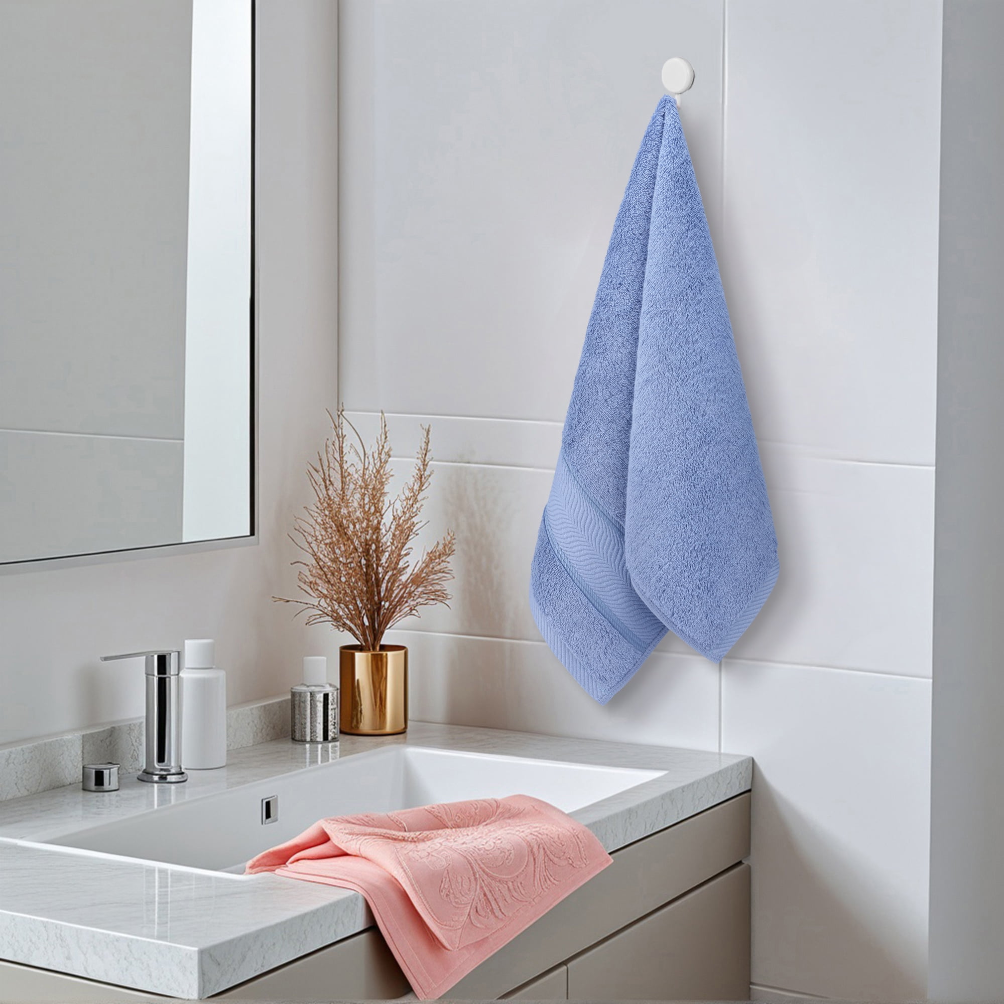 Unique Bargains 4 Pcs Striped Hand Towel 14" x 30" Light Blue/Blue