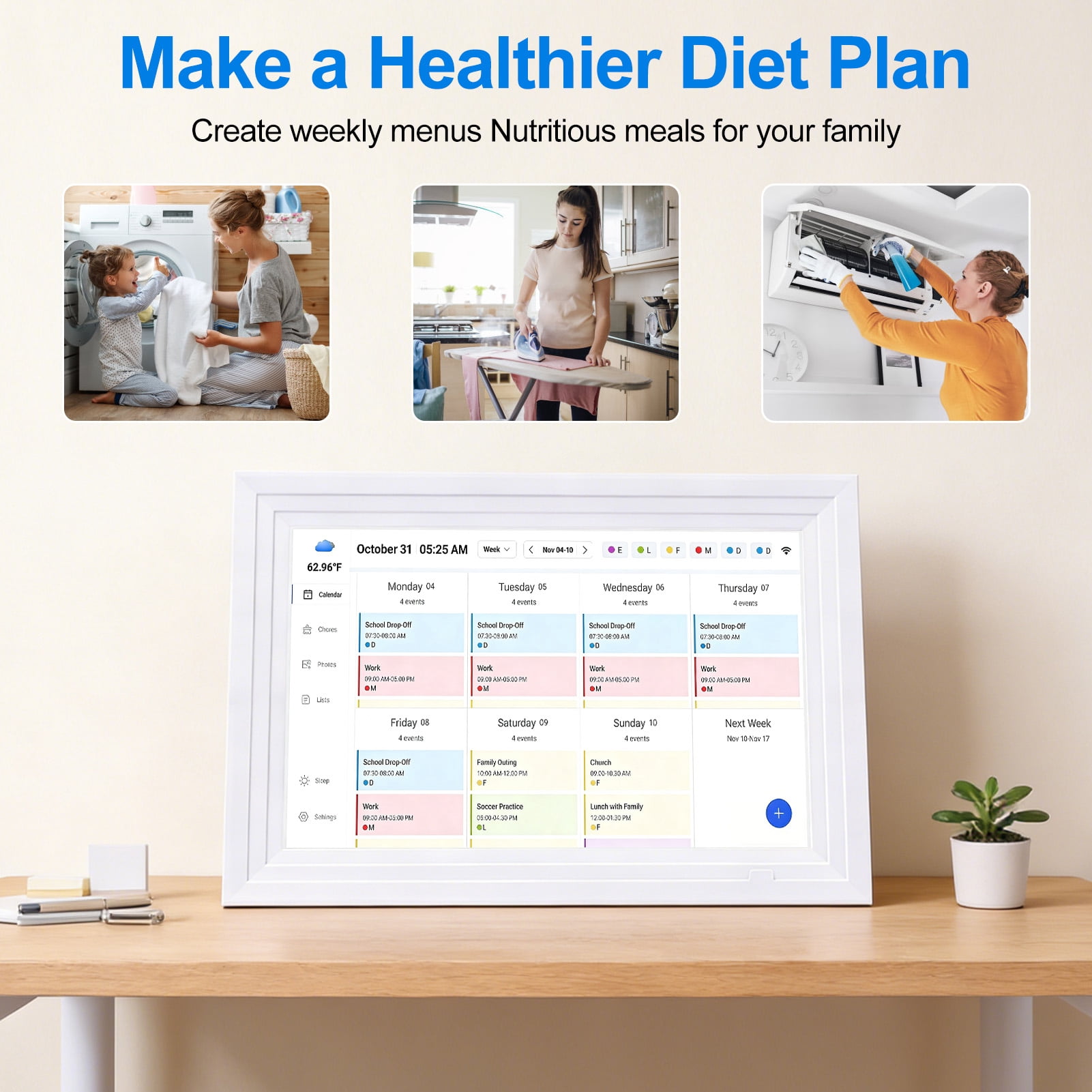 10.1 inch Wall Planner Digital Calendar & Chore Chart, WiFi Smart Touchscreen Interactive Display for Family Schedules/Meal Planner, Display Digital Calendar Great Gifts for Organizing Your 2026 Year