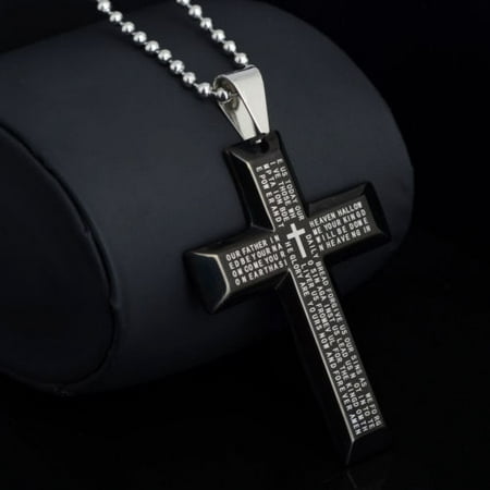 New Gift Unisex's Men Stainless Steel Cross Pendant Black Silver Bible