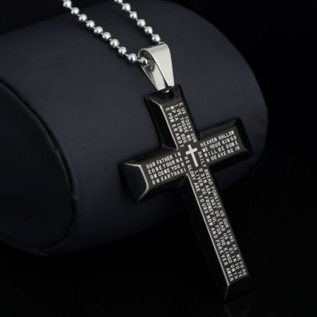 Black Vermeil Pendant - New Gift Unisex's Men Stainless Steel Cross Pendant Black Silver Bible Necklace