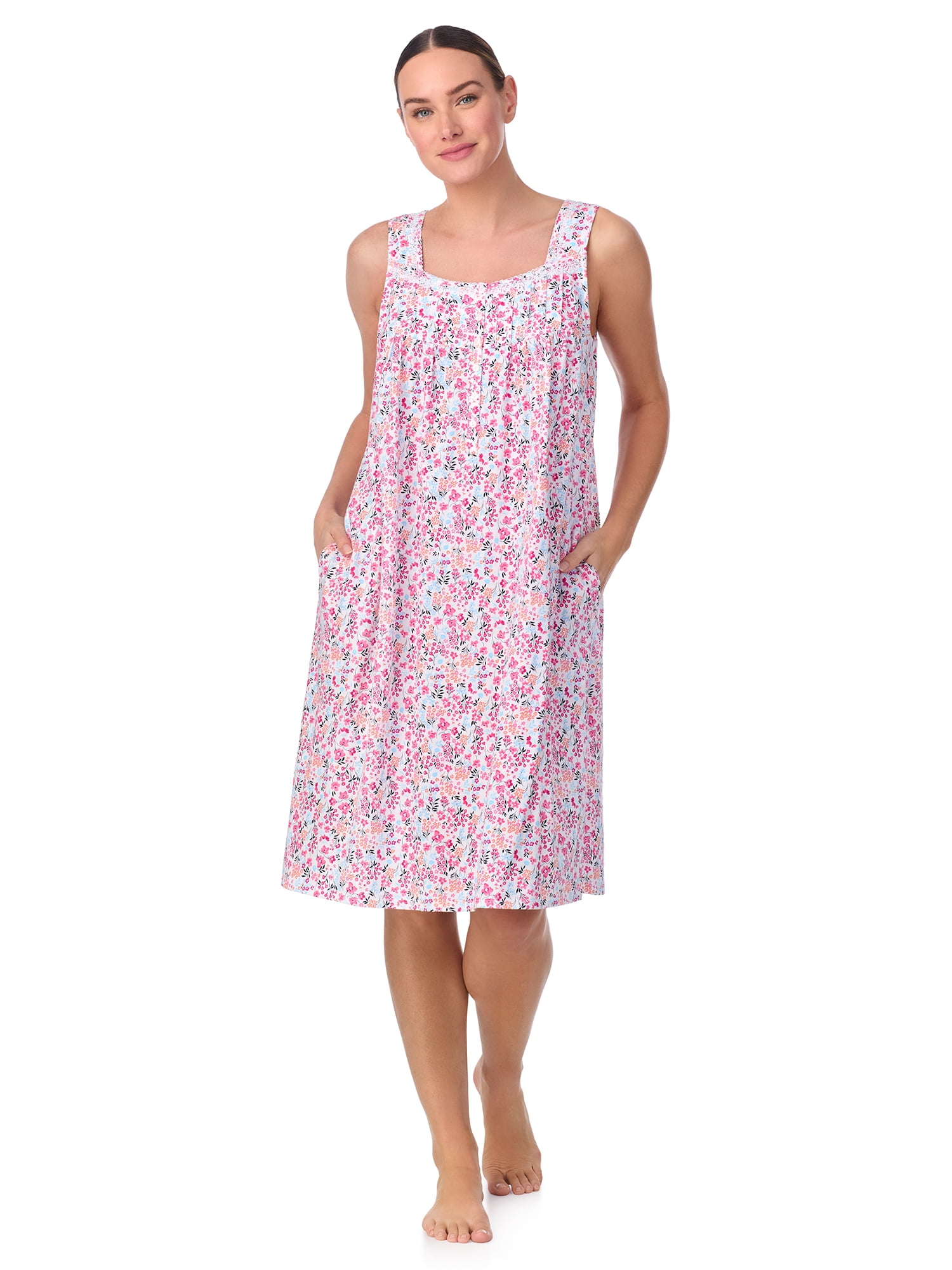 Aria Women's 100% Cotton Sleeveless 40" Nightgown, Sizes XS-5X