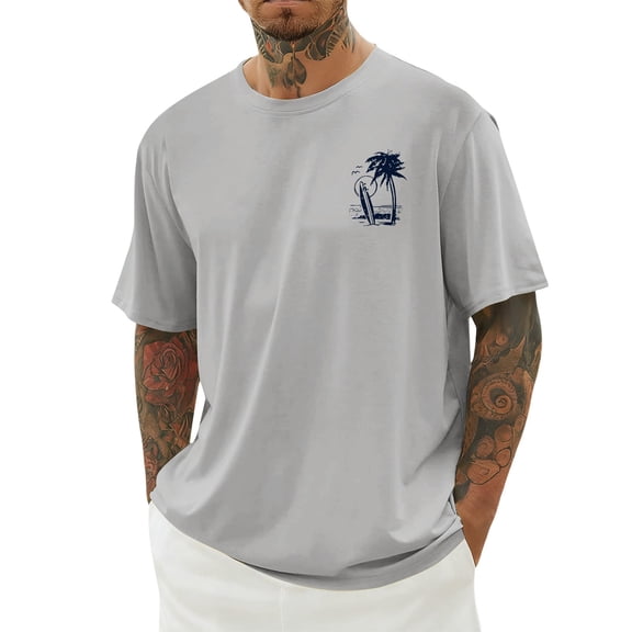Mens Work Shirt Print Short Sleeve Crew Neck Comfort Beach Vacation Essentials,Light Gray,5XL