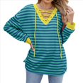 thumbnail image 2 of Sudadera Holgada Informal de Larga con Cuello Redondo y Bloques de Color para Mujer Verde XL, 2 of 9